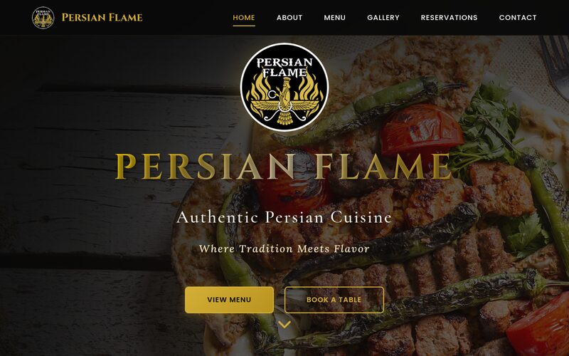 Persian Flame restaurant website homepage